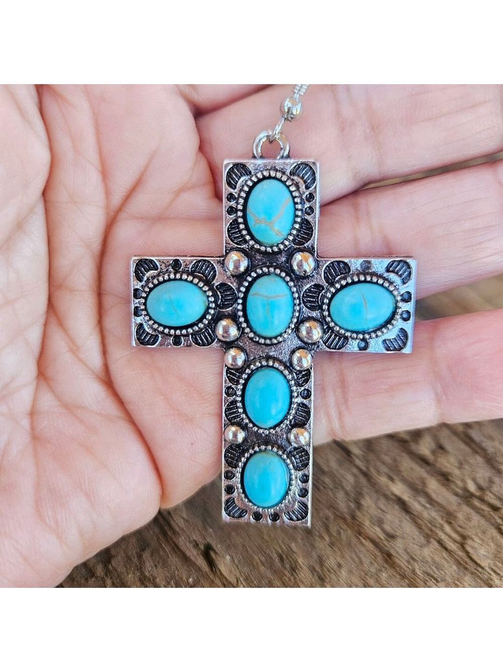Western Boho Turquoise Cross Earrings - Picture 5 of 5